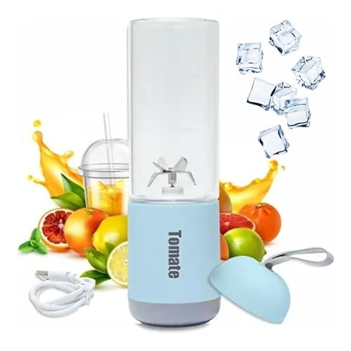 Mini Mixer Liquidificador 6 Laminas Portátil USB 330ml Com Jarra De Vidro Para Sucos Shakes Triturar