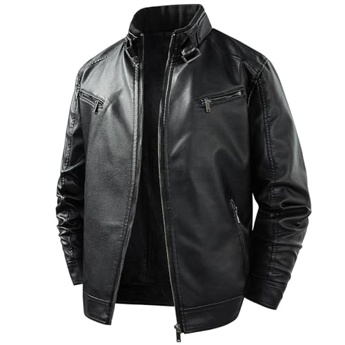 Chaqueta de hombre de piel sintética PU tipo bomber slim fit en color negro clásico