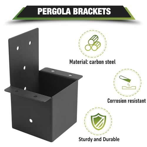 4-Pcs-Pergola-Brackets-4×4-Actual-36-x-36Rafter-Post-Brackets-Pergola-Kit-Gazebo-Brackets-Wall-Mount-Bracket-Kit-for-Wood-Posts-Pergola-Post-Connector-or-Deck-Railing 4 Pcs Pergola Brackets 4×4 Actual 36 x 36Rafter Post Brackets Pergola Kit Gazebo Brackets Wall Mount Bracket Kit for Wood Posts Pergola Post Connector or Deck Railing