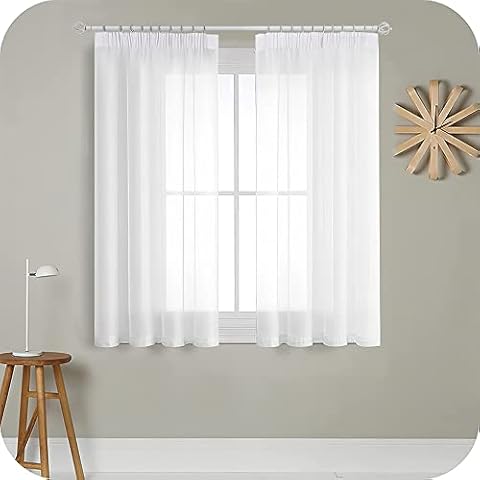 MRTREES Faux Linen White Voile Curtains Cover