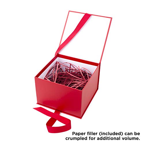 Hallmark 7" White Gift Box With Lid And Shredded Paper Fill & 7" Gift Box With Fill (Solid Red) For Christmas, Birthdays, Father's Day, Bridal Showers, Weddings, Baby Showers, Valentines Day #TOP6