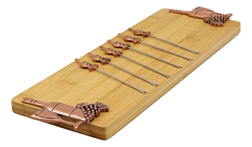 Ebros Decorative Bamboo Wooden Cheese Board 16\" By 5\" With 6 Stainless Steel Cutlery Picks Gift Set Idea for Birthdays Wedding Registry Housewarming Women (Copper Wine And Grapes)