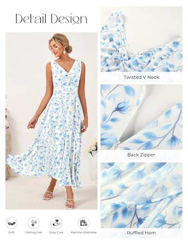 Image of GRACE KARIN Women's Summer Sleeveless Floral Maxi Dress V Neck Formal Wedding Guest Dress A Line Beach Vacation Clothes