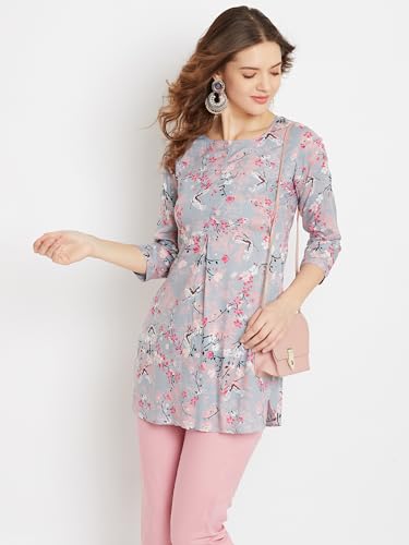 Image of Tissu Women's Green & Pink Floral Printed Kurti