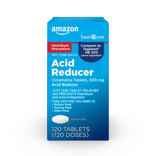 Amazon Basic Care Cimetidine Coated Tablets 200 mg Acid Reducer Heartburn Medicine Acid Indigestion Relief 120 Count