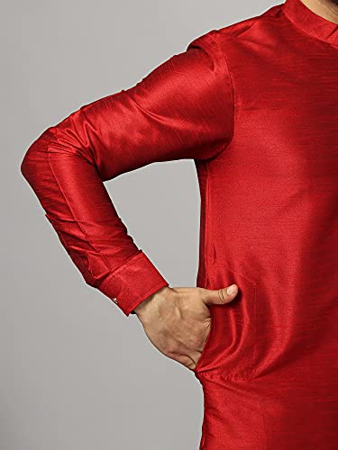 Image of Uri and MacKenzie Men's Silk Blend Solid Pathani Kurta with Readymade Pajama Pant Set