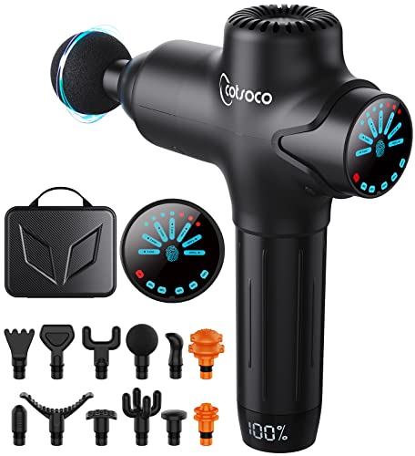 Pistolet de Massage Musculaire,Cotsoco Massage Gun à Percussion des tissus profonds pour les Athlètes,Masseur de Sport électrique Portable Super Silencieux avec 12 têtes de Massage (Noir) Cover