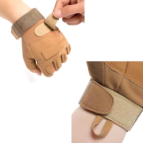 Image of Half Finger Tactical Gloves, Durable Fingerless Gloves for Cycling, Gym, Motorcycle Gloves, Training Gloves, Breathable Gloves, and Outdoor Activities (Khaki, L)