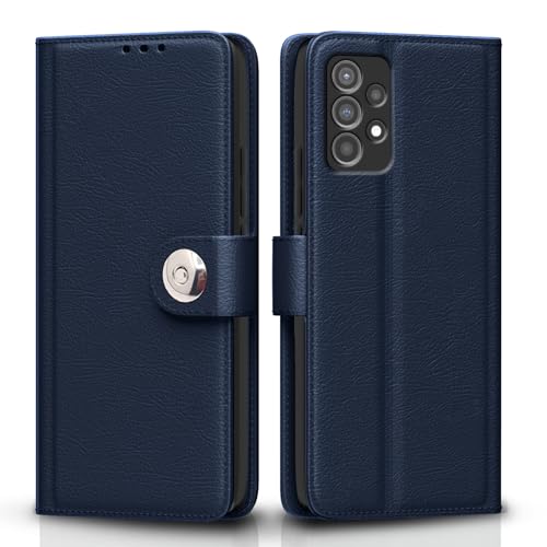 Image of Pikkme Flip Cover Leather Finish | Inside TPU with Card Pockets | Wallet Stand and Shock Proof | Complete Protection Button Flip Case for Samsung Galaxy A52 / A52s 5G (Blue)