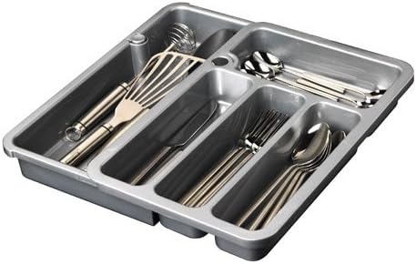 Adjustable cutlery drawer for kitchen drawer. From approx. 24.5 to 39 cm on 4 to 5 compartments, adjustable, in grey and white. grey