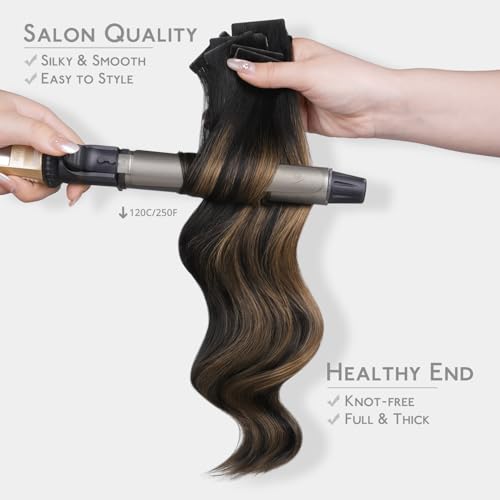 Image of WENNALIFE Invisi Edge Tape in Hair Extensions Human Hair | 14 Inch 50g 20pcs Balayage Natural Black to Chestnut Brown Invisi Remy Hair tensions Seamless Injected Tape Ins Straight E