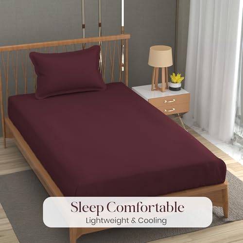 Image of FRESH FROM LOOM Microfiber Single Size Bedsheet Set - Solid Plain, 240 TC, Anti Fade, Includes 1 Pillow Cover (Size- 60 x 90 inch | Piyaji| Solid),Red