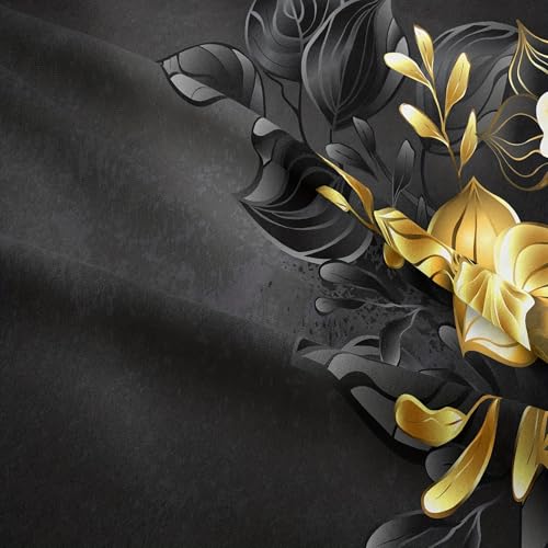 Linge de lit doux pour la peau en microfibre imprimée motif fleurs or et noir - 4