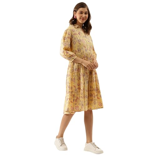 Image of Divena Rayon Cream A-Line Floral Printed Midi Dress