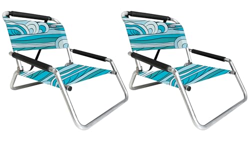 Image of Neso Beach Chairs - Lightweight, Portable and Foldable Recliner Beach Chairs for Park, Camping and Outdoor Adventures - with Slip Pockets and Shoulder Strap - 2 Pack - Swells - Regular