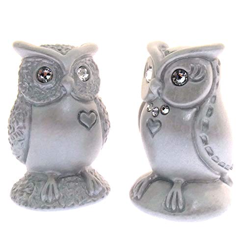 Eule Eulen-Figuren als Paar, beide mit kleinem Herz, Made with Swarovski® Elements, Dt. Handarbeit, Geschenkidee Geburtstag Geburt Taufe Weihnachten Sammlerstück (Silber-transparent) Cover