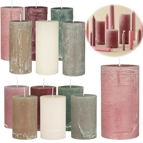 LS-LebenStil Exklusive Stumpenkerzen 14x6,8cm Ribe Rustik Malva/Rosa -...