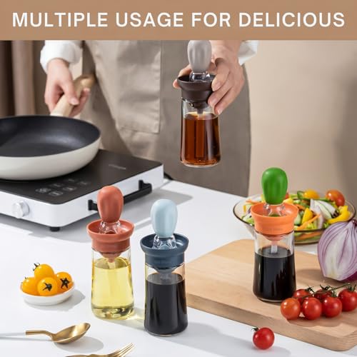 Image of GO STORE Glass Olive Oil Dispenser Bottle with Silicone Brush Droper Silicone Dropper Measuring Oil Dispenser Bottle for Kitchen Cooking Baking BBQ (180 Ml)