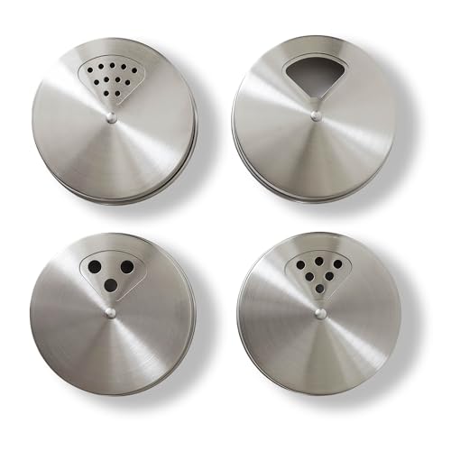 Mason Jar Shaker Lids Stainless Steel Adjustable Spice & Seasoning Dispenser Tops for Regular Mouth Ball Canning Jars (4 Pack)