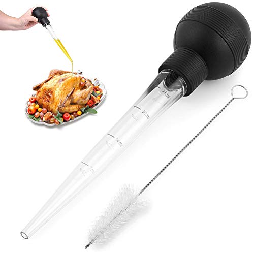Turkey Oil Dropper with Brush, Turkey Baster for Cooking, Food Grade Turkey Baster Syringe Oil Dropper Meat Injector Set, Chicken Barbecue Food Baster Barbecue Pipe (black)