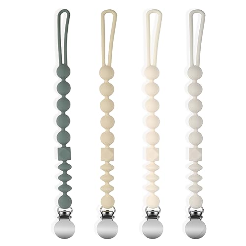 Image of Silicone Pacifier Clip Holder, 4 Pack One Piece Soft Flexible Pacifier Holder Clip Binky Clips for Boys and Girls, Baby Newborn Essentials