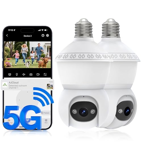 Light Bulb Security Camera, 5G/2.4GHz WiFi Lightbulb Cameras Outdoor for Home Security,Smart AI Human Detection,Color Night Vision, 2-in-1 Bulb Security Camera with LED Light E27 Compatible (2Pack)