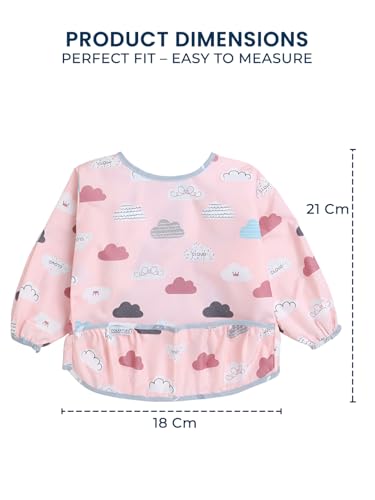 Image of POLKA TOTS Reusable Full Sleeve Baby Bibs for Infants & Toddlers | Waterproof & Washable Feeding Apron with Food Catching Pocket | Drooling Apron | Food Catcher | Clothing Protector for Boys & Girls