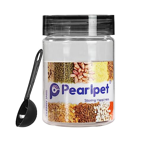 Image of PEARLPET Plastic Containers for Kitchen Storage | Plastic Container with Spoon | BPA-Free, Stackable Jars | Black,300 ML(Set of 12)