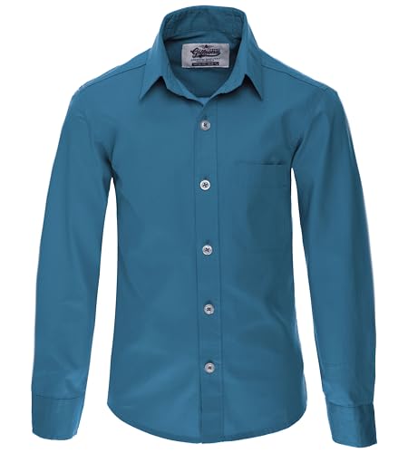 GILLSONZ DSFS77NEW Kinder Party Freizeit Student Hemd Langarm100% Baumwolle (DE/NL/SE/PL, Numerisch, 140, 146, Regular, Petrol)