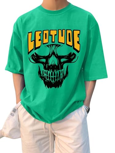 Image of LEOTUDE Oversized Drop Shoulder Half Sleeve Cottonblend Printed Round Neck Drop Shoulder Tshirt for Man (Color Navy Blue)