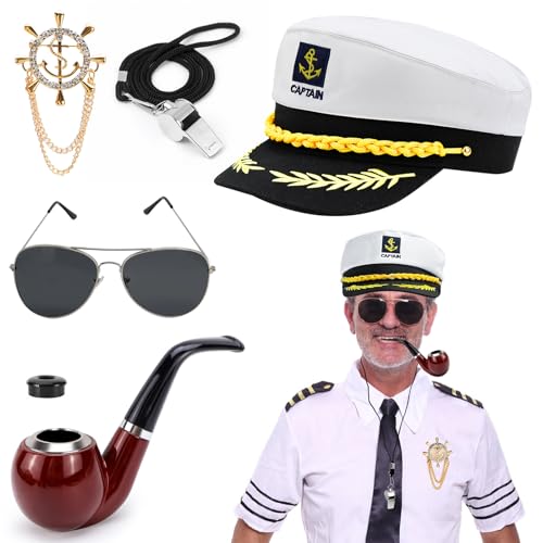 Chapeau de Capitaine pour Adulte Casquette de Marin Réglable Accessoire Déguisement Capitaine Marine pour Femme Homme pour Halloween Fêtes de Yacht Cosplay