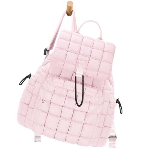 Image of TILYMOL Puffy Backpack for Women, Quilted Backpack for Travel, Ultra Lightweight Puffer Daypack, Pink