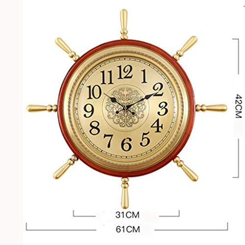 Wall Clock American Helmsman Living Room Home Solid Wood Clock Watch European Creative Large Wall Watch Retro Mediterranean Clocks (Color : A) - Image 5