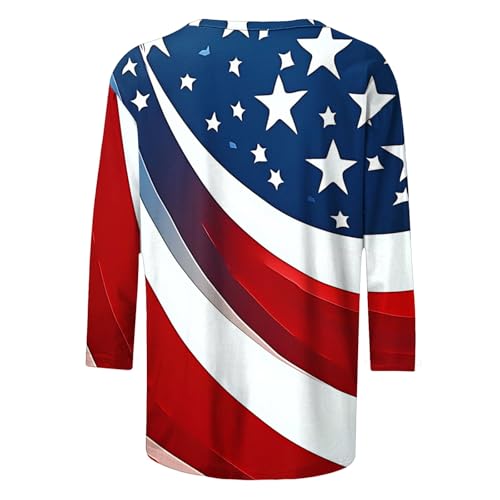 Image of Fourth of July Shirts for Women 3 /4 Sleeve Summer Tops American Flag Print T Shirt Patriotic 4th of July Shirts 2025