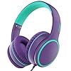 RORSOU R10 On-Ear Headphones with Microphone, Lightweight Folding Stereo Bass Headphones with 1.5M No-Tangle Cord, Portable Wired Headphones for Smartphone Tablet Computer MP3 / 4 (Purple)