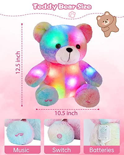Led Musical Stuffed Teddy Bear Light Up Singing Plush Toy Adjustable Volume Lullaby Animated Soothe Birthday Valentine's Day For Kids Girls Toddlers, Rainbow #TOP4