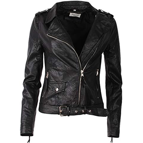 Fraternel Damen Jacke Bikerjacke Kunstlederjacke mit Gürtel Schwarz XL Cover