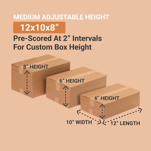 Aviditi Shipping Boxes Multi-Depth 12"L X 10"W X 8"H, 25-Pack | Corrugated Cardboard Box For Packing, Moving And Storage #TOP1