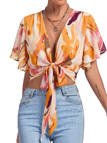 Image of LYANER Women's Tie Front Sexy Crop Tops