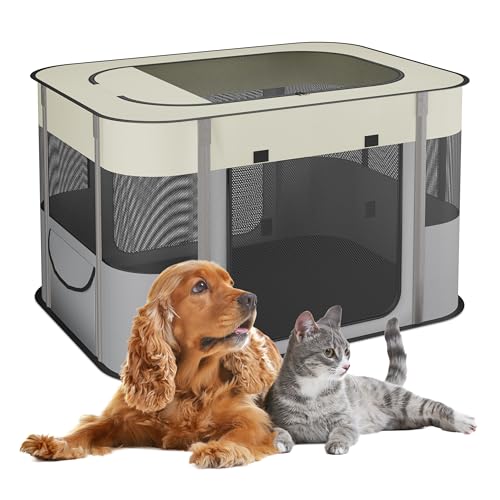 Relaxdays Recinto per Cani da Interno ed Esterno, Box Pieghevole Portatile Cuccioli, 60x90x68 cm, Tessuto, Multicolore, Plastica, Poliestere