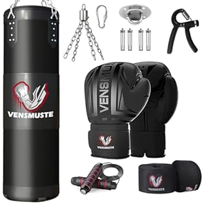 Punching Bag for Adults, 4FT Oxford Heavy Boxing Bag Set, Punching Bag with 12OZ Boxing Gloves, Chains, Hand Wraps, etc. Suitable for MMA Karate Kickboxing Boxing – Unfilled