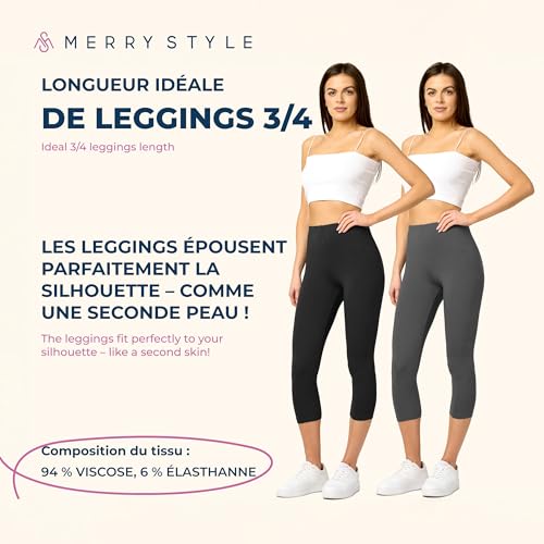 Leggings femme 3/4 contre les irritations, pantacourt viscose souple lot de 2