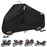 INEZARI Motorcycle Cover Waterproof Outdoor, 300D Heavy Duty Motorcycle Cover for Harley Davidson Electra Glide Ultra Limited CVO Road Street Glide Honda Gold Wing Protection Fits up to 116' - Black