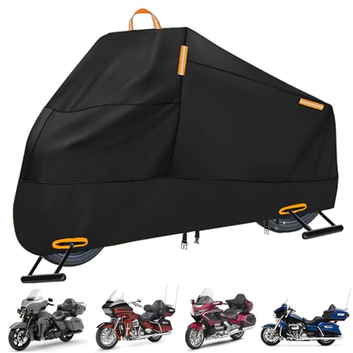 INEZARI Motorcycle Cover Waterproof Outdoor 300D Heavy Duty Motorcycle Cover for Harley Davidson Electra Glide Ultra Limited CVO Road Street Glide Honda Gold Wing Protection Fits up to 116 - Black