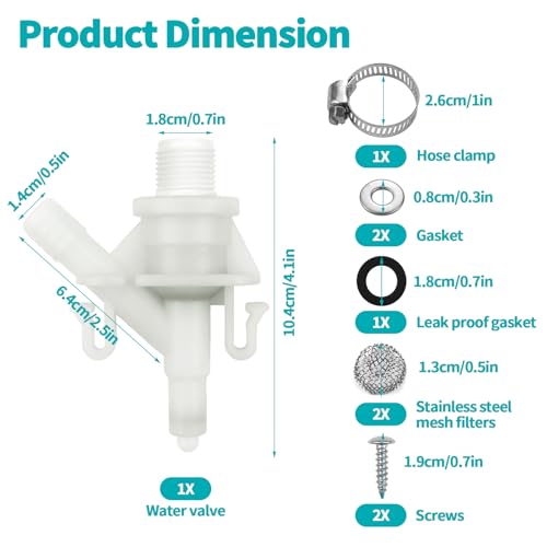 Image of 385311641 RV Toilet Water Valve Replacement Kit, Plastic Water Valve Kit, for 300 310 320 Series for Dometic and Sealand Marine Toilet, Includes Hose Clamp and Fasteners