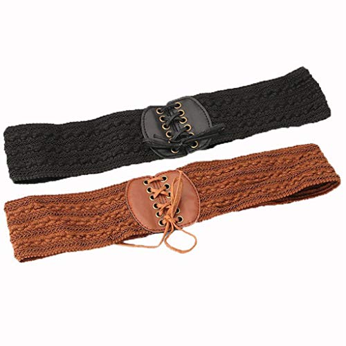 F Fityle 2x Retro Couro Cinto Elástico Amarrado Cincher Túnicas Camisola Vestido Cintura