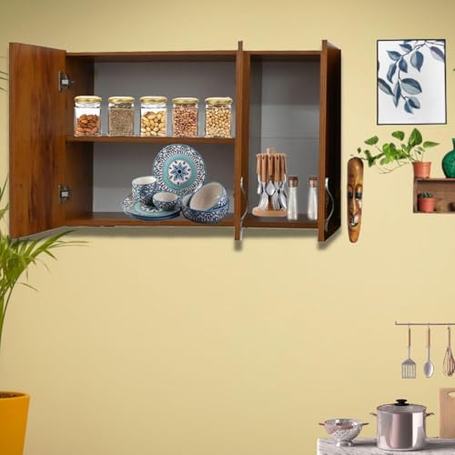 Image of Door Multipurpose Storage Cabinet & Adjustable Shelf | Space Organizer | Termites Resistance | Wall Mounted for Office, Kitchen Finish (Cochwood Dark, Door 3)