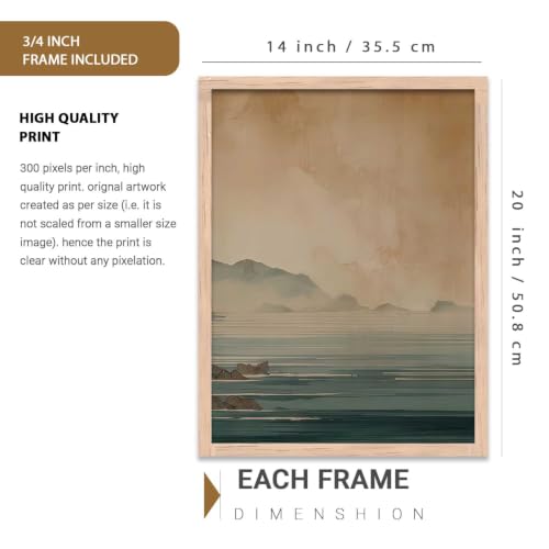 Image of kotart Big Aesthetic Nature Art Wall Framed Posters | Japanese Nature View Framed Poster for Living Room Bedroom Wall Decor Set Of 3 (14x20 Inch)