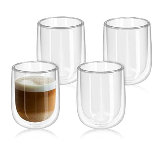 Navaris Set de 4 Vasos de Doble Cristal - Taza de 450ml de Doble Pared Resistente al Calor - para café te Helado Bebidas Calientes frías o postres