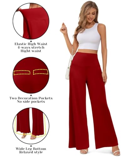 JZC Women's Palazzo Lounge Pants Stretchy Wide Leg Casual Pants Comfy High Waist Flowy Pants S-3XL